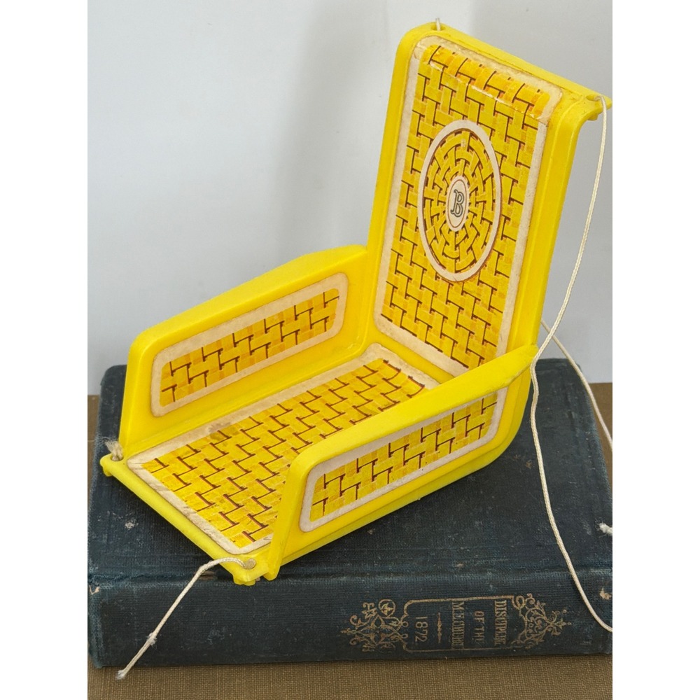 Vintage Barbie Yellow Plastic Swing Chair Basket Weave Pattern Doll Furniture